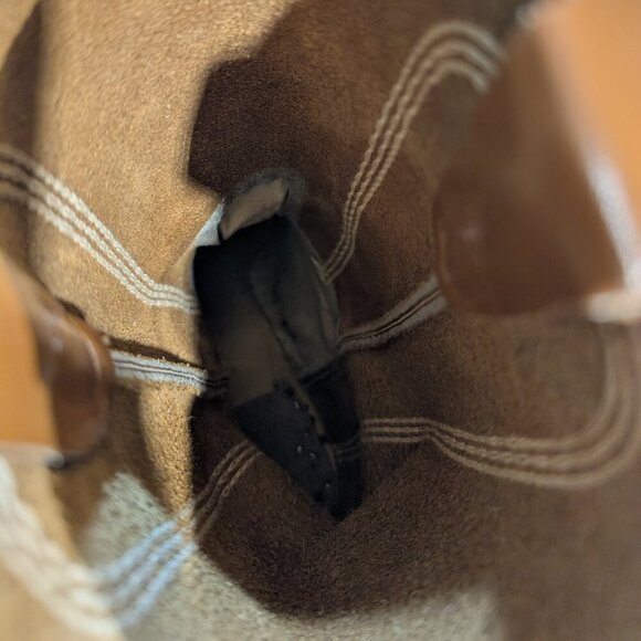 Vintage Tan Leather Safety Toe Pull-On Cowboy Boots with Vibram Soles - Picture 9 of 13